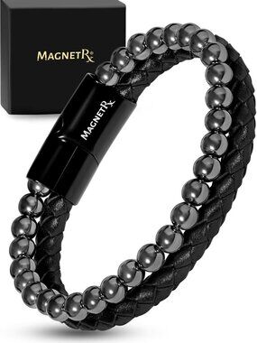 Stylish Hematite Beaded Magnetic Bracelet for Wellness & Fashion - Medium Size